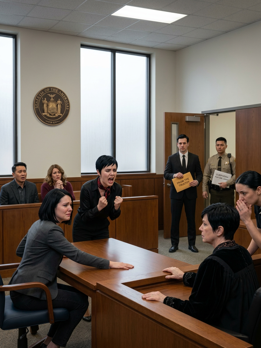 MOJA SIOSTRA WSZEDŁA DO SĄDU SPADKOWEGO W KREMOWYM PŁASZCZU I ZAGADNIŁA, ŻEBY SĘDZIA PRZENIEŚĆ JEJ CAŁY DZIEDZICTWO PO NASZYM DZIADKU TEGO SAMEGO DNIA – PODCZAS GDY MOI RODZICE SIEDZIELI ZA NIĄ, JAKBY PRZEPRÓBOWALI KAŻDE SKŁONĘCIE. JEJ PRAWNIK PRZESUNĄŁ WNIOSEK PO STOLE, NAZWAŁ MNIE „NIEGODNĄ”, A KIEDY SĘDZIA SPOJRZAŁ NA MNIE I ZAPYTAŁ, CZY ZGŁASZAM SPRZECIW, NIE KŁÓCIŁAM SIĘ – POWIEDZIAŁAM TYLKO: „POCZEKAJ… AŻ PRZYJDZIE OSTATNIA OSOBA”. ŚMIALI SIĘ… AŻ DO OTWARCIA DRZWI SALI SĄDOWEJ I AŻ DO KIEDY MĘŻCZYZNA W ZWYKŁYM CZARNYM GARNITURZE DOSTARCZYŁ KOPERTĘ „OD POWODNIKA”, KTÓRA SĘDZIA ZBLAŁA… WTEDY MOJA SIOSTRA WPADŁA W SPANIKĘ I WYPYKNĘŁA JEDNO SŁOWO — „ZNĘCANIE SIĘ WOBEC OSÓB STARSZYCH” — I ZANIM KTOKOLWIEK ZDOLAŁ WYDECHNĄĆ, KOMORNIK POCHYLIŁ SIĘ I SZEPNĄŁ… A Umundurowany zastępca szeryfa wszedł do środka z dokumentami dla mojego ojca, które nie pochodziły z tego sądu…