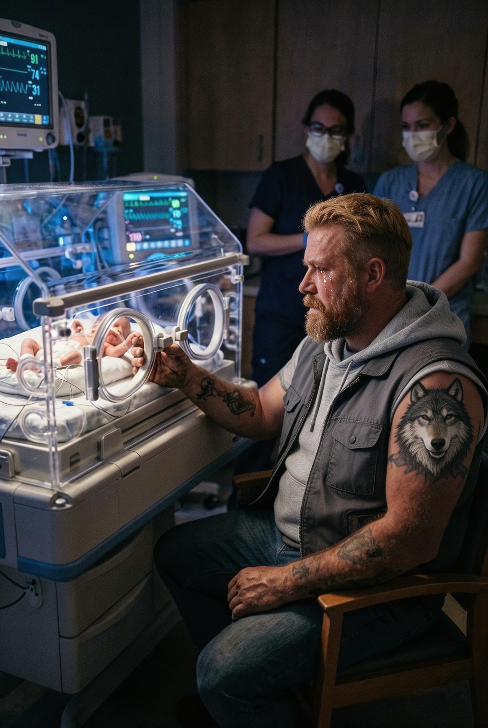 Przez 47 dni z rzędu motocyklista odmawiał opuszczenia oddziału intensywnej terapii noworodków, po cichu opiekując się delikatnym noworodkiem, który nie jest jego dzieckiem, mimo to pozostał oddany przy łóżku chorego, opiekując się nim z ogromną lojalnością, która zaskakuje lekarzy, pielęgniarki i wszystkich innych.