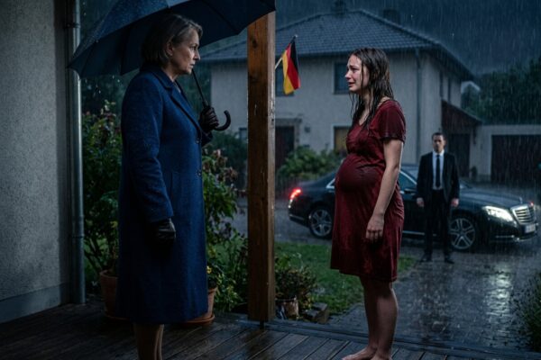 Mein Mann hat mich aus dem Haus geworfen und die Tür abgeschlossen, und ich stand dort im strömenden Regen – barfuß, mit meinem schwangeren Bauch. Doch als meine wohlhabende Großmutter ankam, umarmte sie mich und sagte leise: „Ich werde dafür sorgen, dass dein Mann alles bereut.“