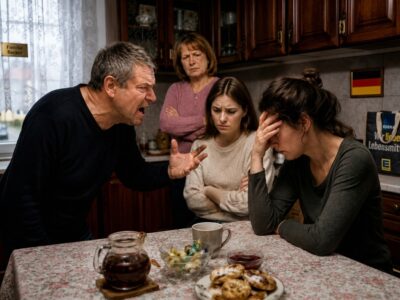 „Was ist los mit dir, du Miststück, willst du etwa vor den Feiertagen krank werden?Und wer soll kochen? Steh sofort auf und ab in die Küche!“