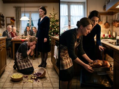 Als ich den schweren Weihnachtsbraten aus dem Ofen nahm, stieß mich meine Schwägerin absichtlich, sodass die blubbernde Pfanne mit Öl über meine Beine kippte.